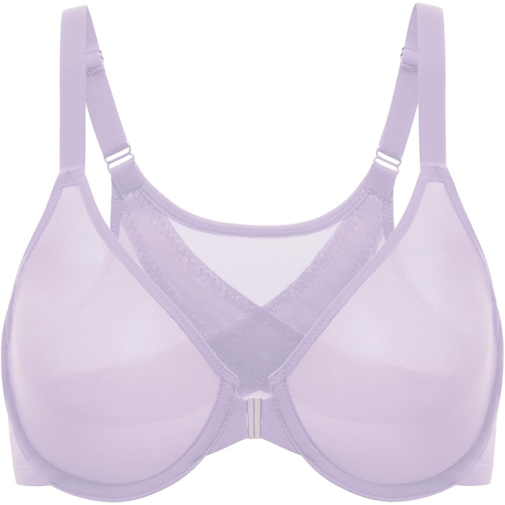 image:imageDELIMIRA Womens Cosnufy Posture Front Closure Bras Sheer Mesh Plus Size Underwire Unlined BraOrchid Hush