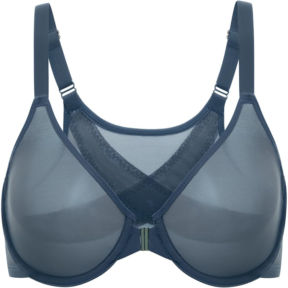 image:imageDELIMIRA Womens Cosnufy Posture Front Closure Bras Sheer Mesh Plus Size Underwire Unlined BraSargasso