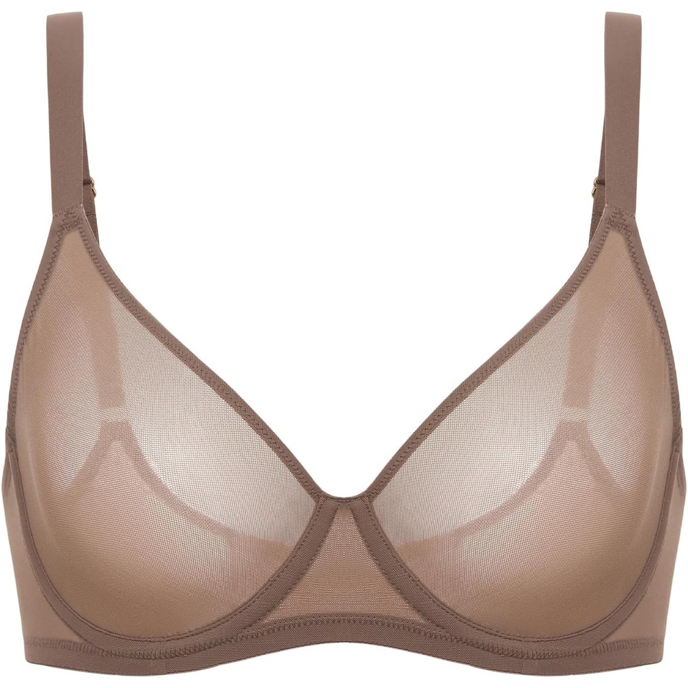 image:imageDELIMIRA Womens Cosnufy Sheer Mesh Bra Full Coverage Plus Size Plunge Unlined Underwire BrasBrown Purple
