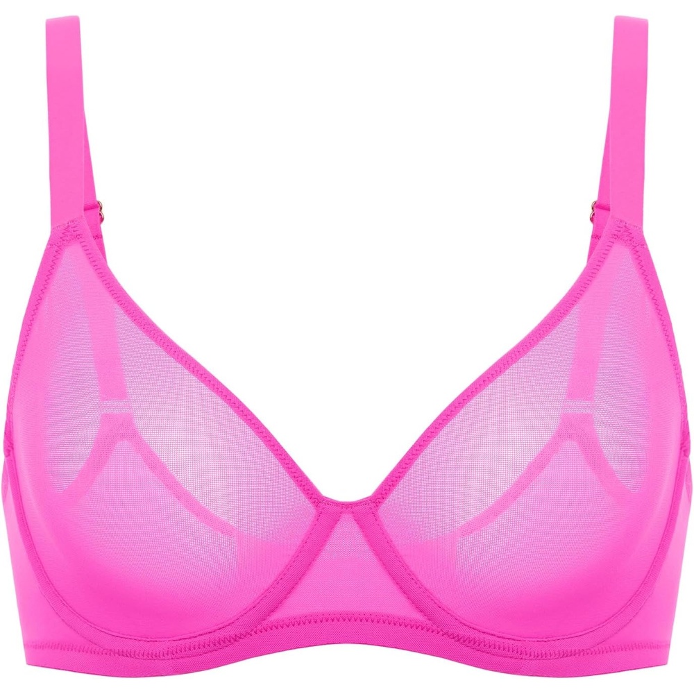 image:imageDELIMIRA Womens Cosnufy Sheer Mesh Bra Full Coverage Plus Size Plunge Unlined Underwire BrasGlitter Rose
