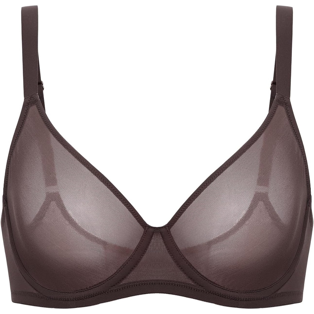 image:imageDELIMIRA Womens Cosnufy Sheer Mesh Bra Full Coverage Plus Size Plunge Unlined Underwire BrasHazelnut