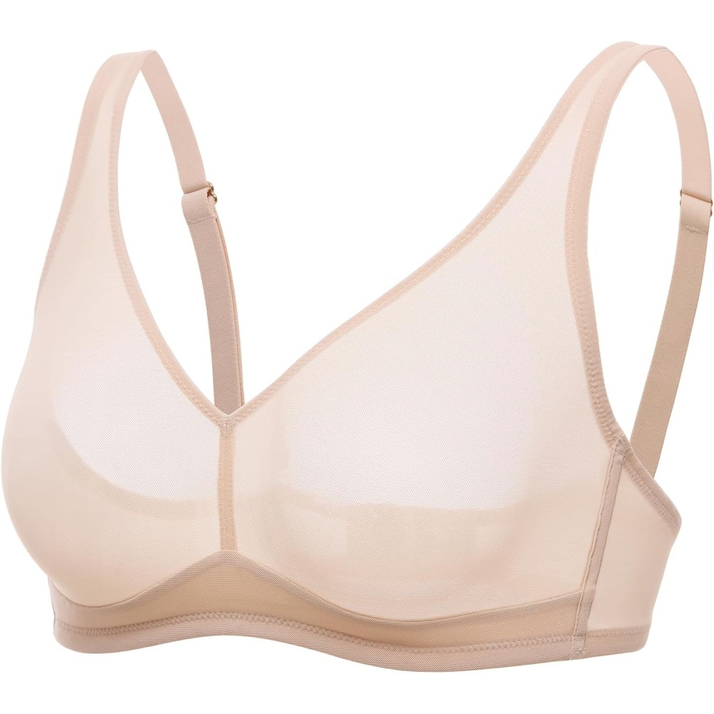 image:imageDELIMIRA Womens Cosnufy Sheer Mesh Bra No Underwire Full Coverage Plus Size Unlined BrasBeige