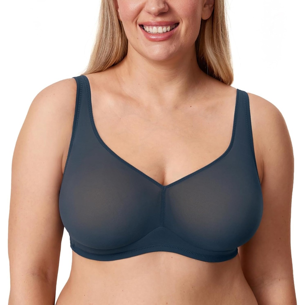 image:imageDELIMIRA Womens Cosnufy Sheer Mesh Bra No Underwire Full Coverage Plus Size Unlined BrasSargasso