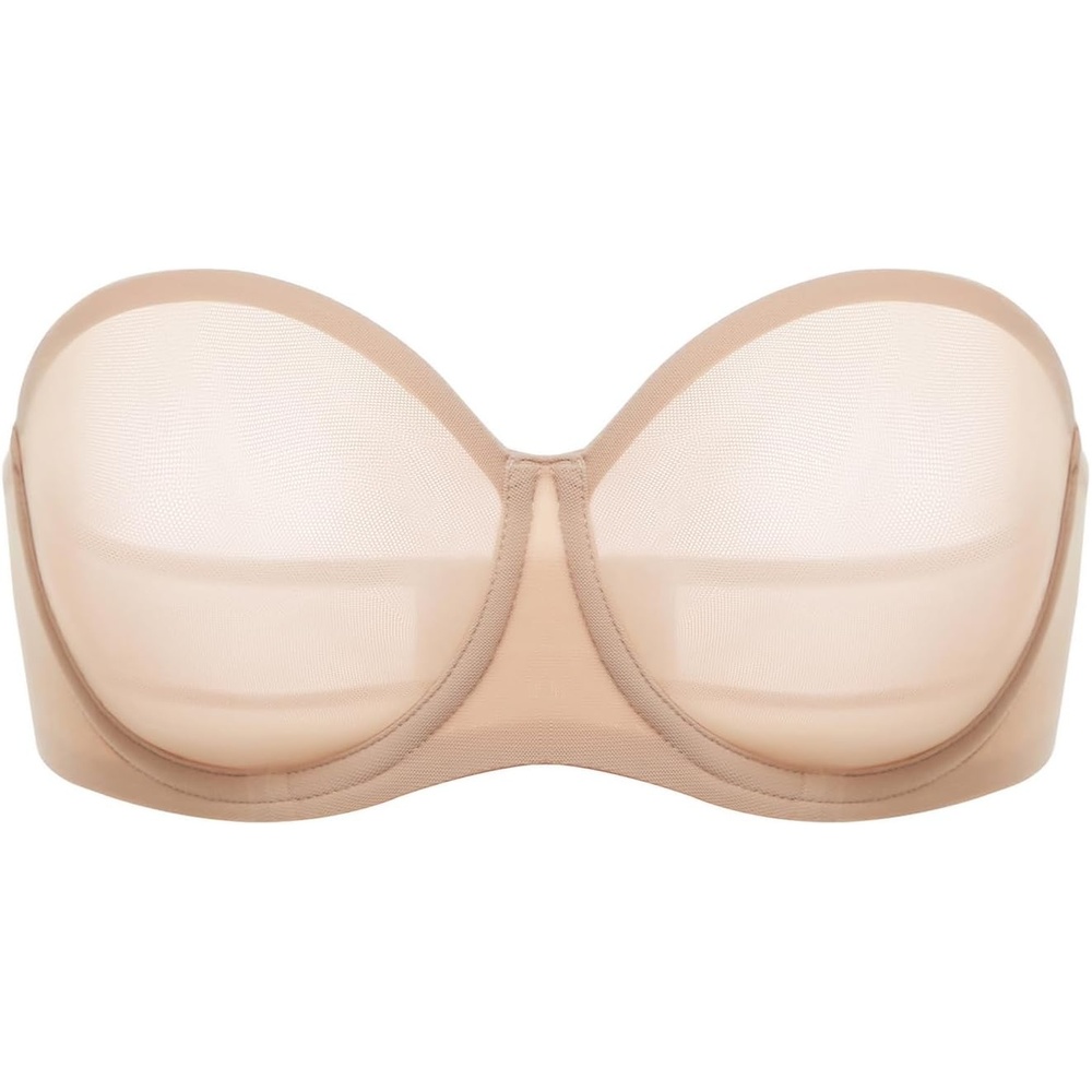 image:imageDELIMIRA Womens Cosnufy Strapless Bra Sheer Mesh Plus Size Unlined Underwire BrasBeige Size Up Cup Band
