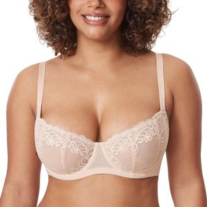 image:imageDELIMIRA Womens Balconette Lace Bra Plus Size Sexy See Through Unlined Underwire BrasBeige