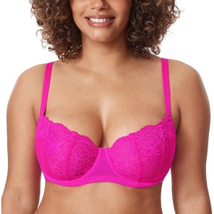 image:imageDELIMIRA Womens Balconette Lace Bra Plus Size Sexy See Through Unlined Underwire BrasGlitter Pink