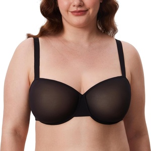 image:imageDELIMIRA Womens Cosnufy Balconette Bra Sheer Mesh Plus Size See Through Underwire Unlined BrasBlack