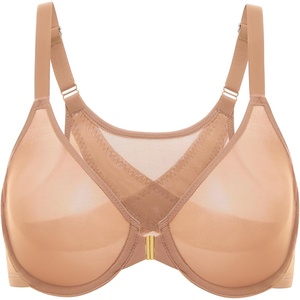 image:imageDELIMIRA Womens Cosnufy Posture Front Closure Bras Sheer Mesh Plus Size Underwire Unlined BraBarely Buff