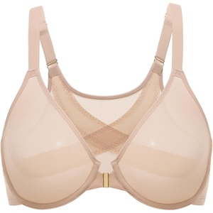 image:imageDELIMIRA Womens Cosnufy Posture Front Closure Bras Sheer Mesh Plus Size Underwire Unlined BraBeige