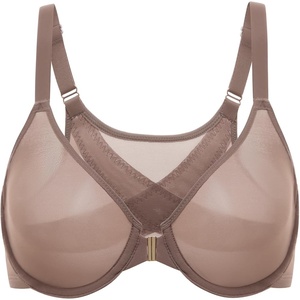 image:imageDELIMIRA Womens Cosnufy Posture Front Closure Bras Sheer Mesh Plus Size Underwire Unlined BraBrown Purple