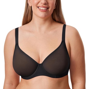 image:imageDELIMIRA Womens Cosnufy Sheer Mesh Bra Full Coverage Plus Size Plunge Unlined Underwire BrasBlack