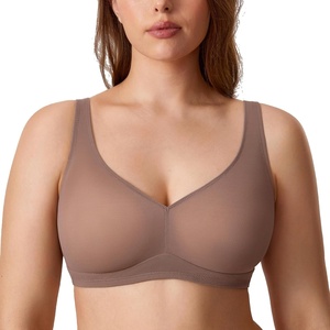 image:imageDELIMIRA Womens Cosnufy Sheer Mesh Bra No Underwire Full Coverage Plus Size Unlined BrasBrown Purple