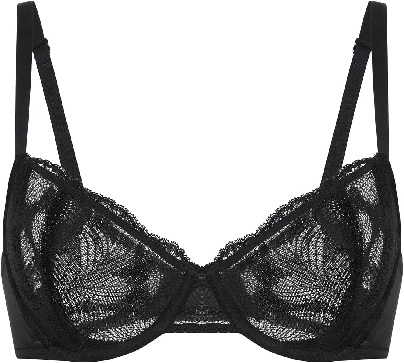 image:imageDELIMIRA Womens Balconette Bra Plus Size Lace Sexy Underwire Unlined Push Up See Through BrasBlack