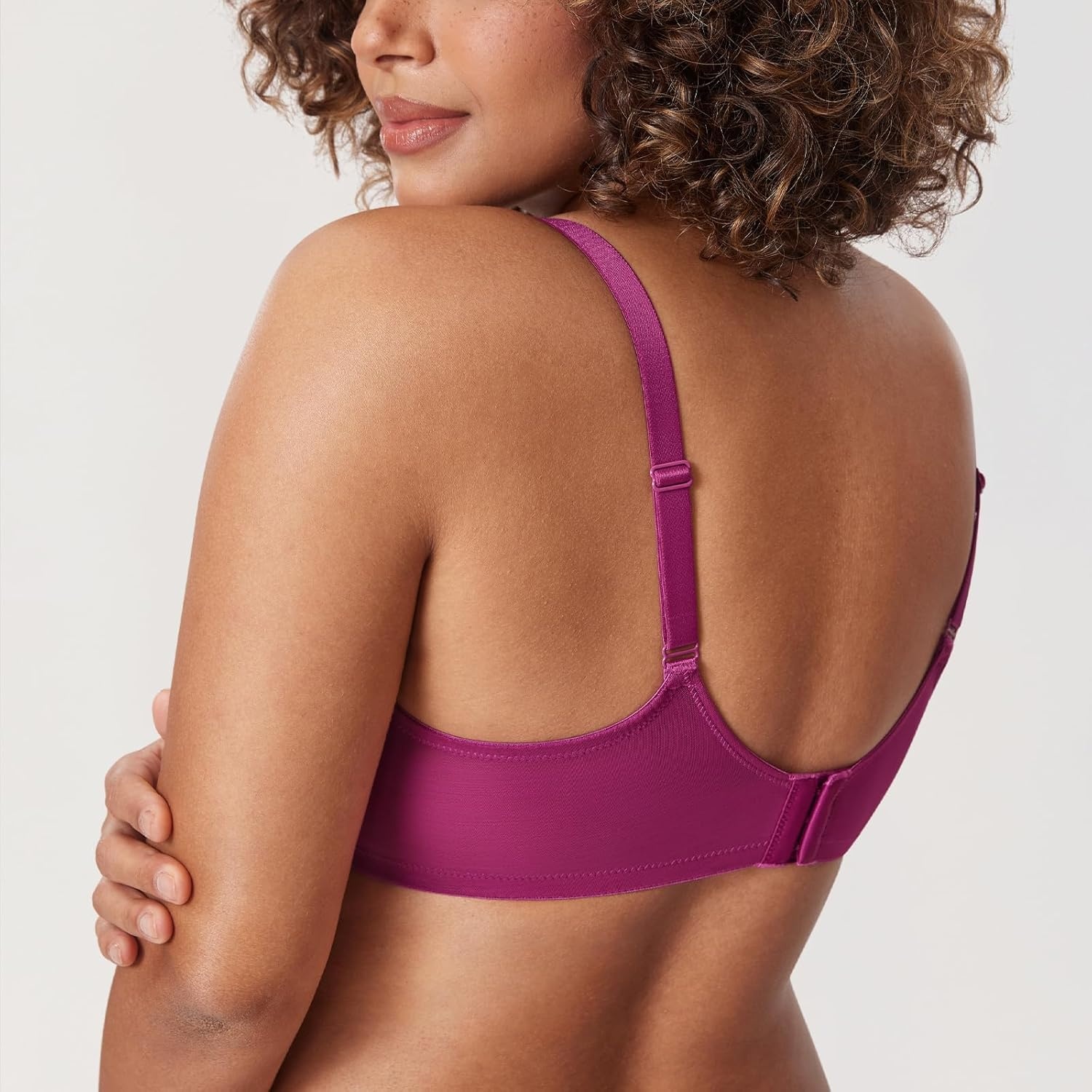 image:imageDELIMIRA Womens Balconette Bra Plus Size Lace Sexy Underwire Unlined Push Up See Through BrasMagenta Purple