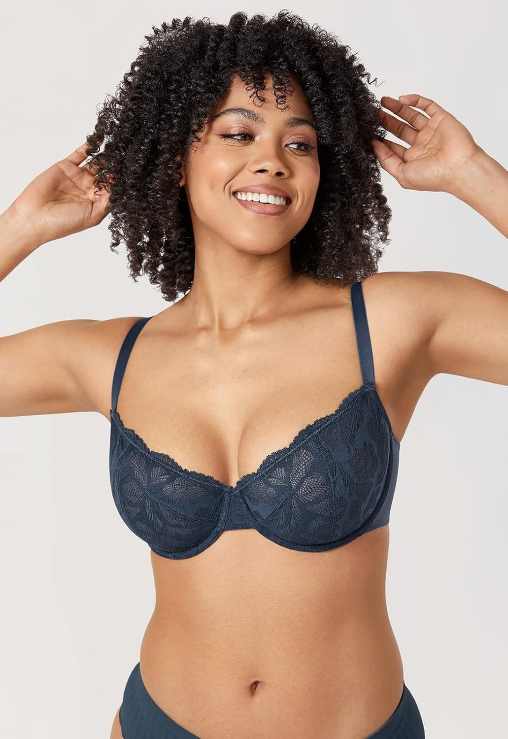 image:imageDELIMIRA Womens Balconette Bra Plus Size Lace Sexy Underwire Unlined Push Up See Through BrasSargasso