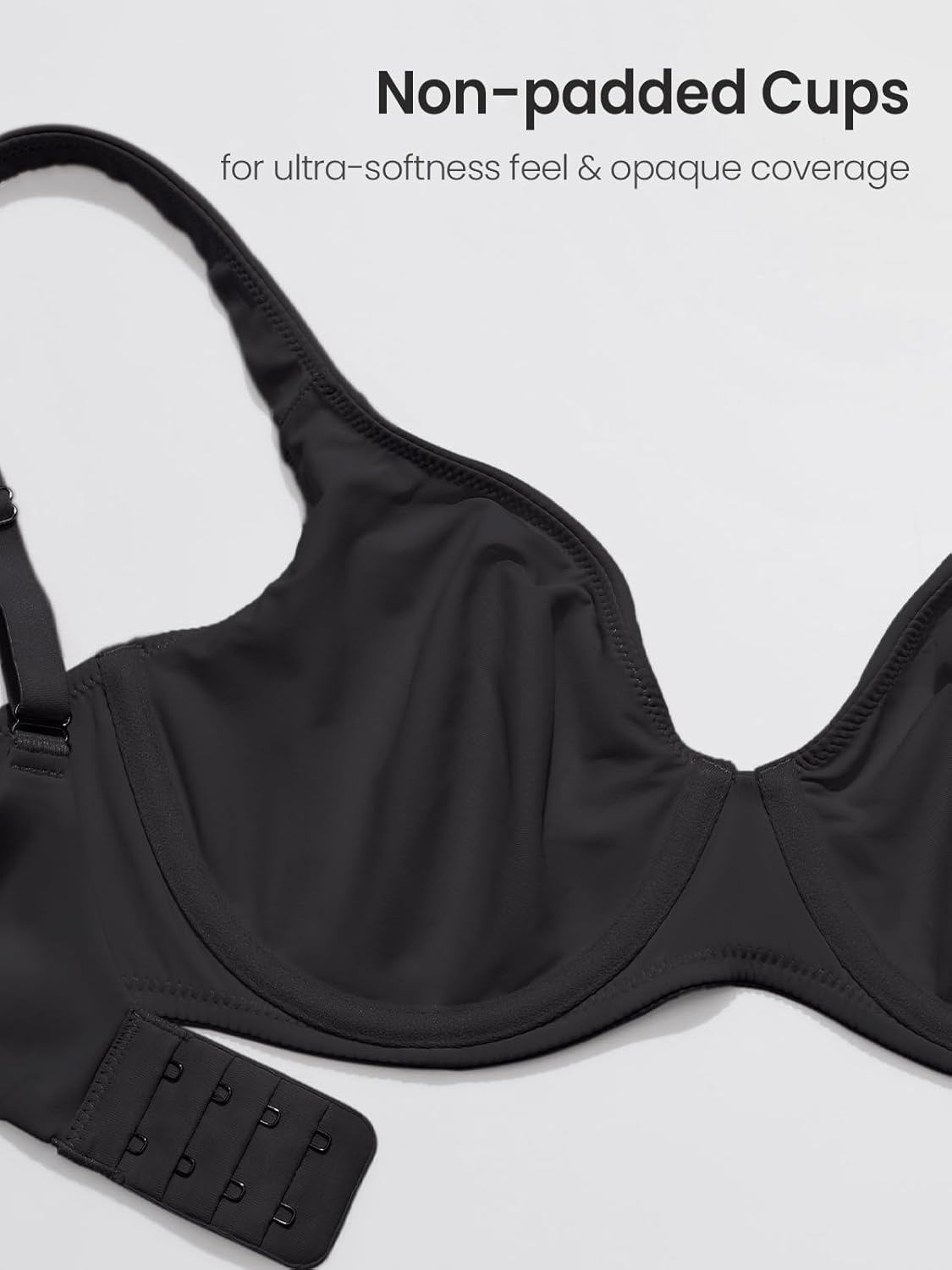 image:imageDELIMIRA Womens Confishape Balconette Bra Supportive T Shirt Full Coverage Plus Size Bras Underwire UnlinedBlack Unlined
