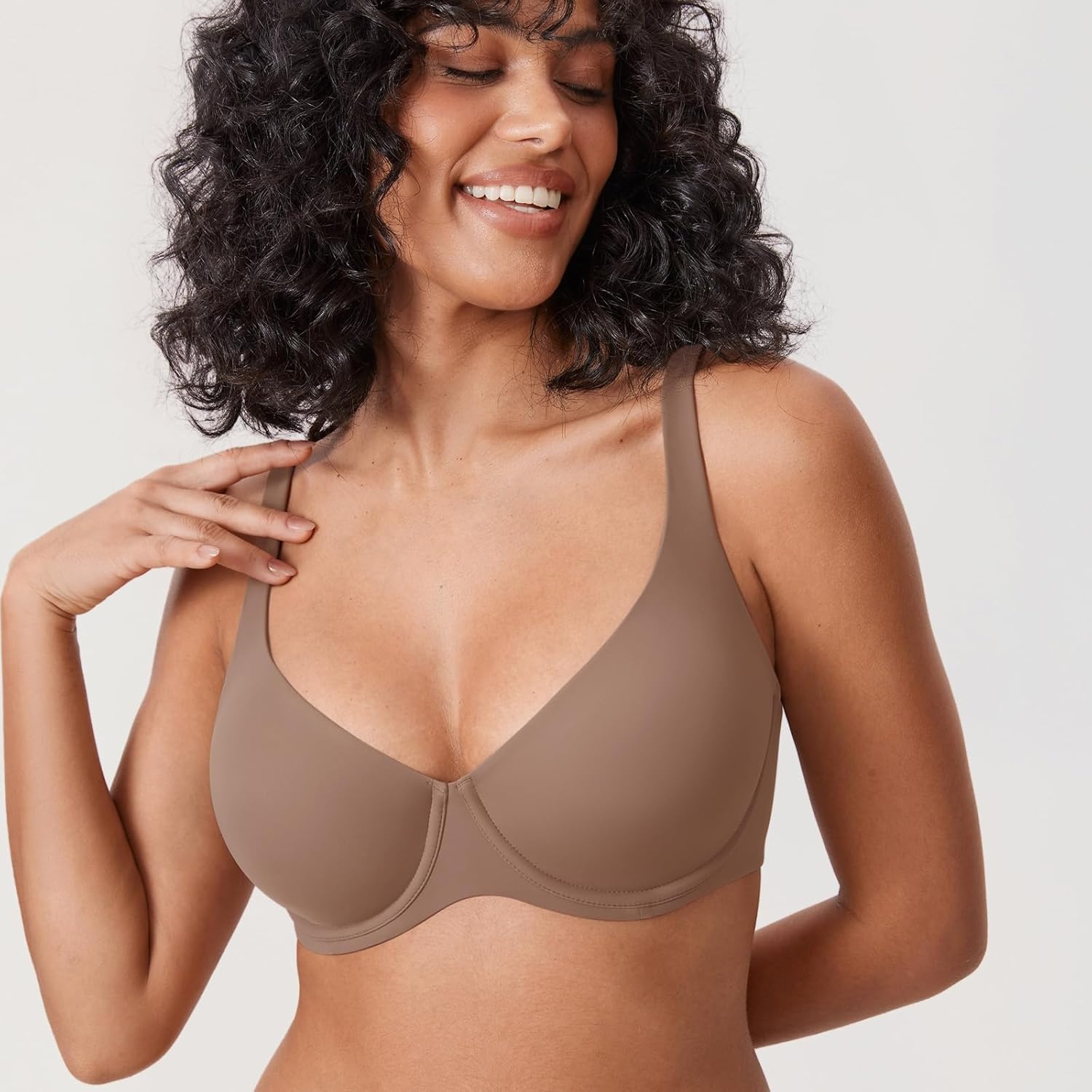 image:imageDELIMIRA Womens Confishape Balconette Bra Supportive T Shirt Full Coverage Plus Size Bras Underwire UnlinedBrown Purple Unlined