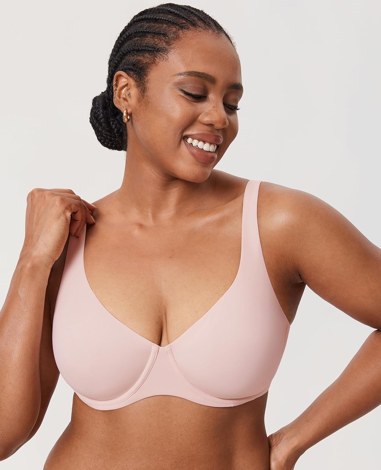 image:imageDELIMIRA Womens Confishape Balconette Bra Supportive T Shirt Full Coverage Plus Size Bras Underwire UnlinedGentle Rose Unlined
