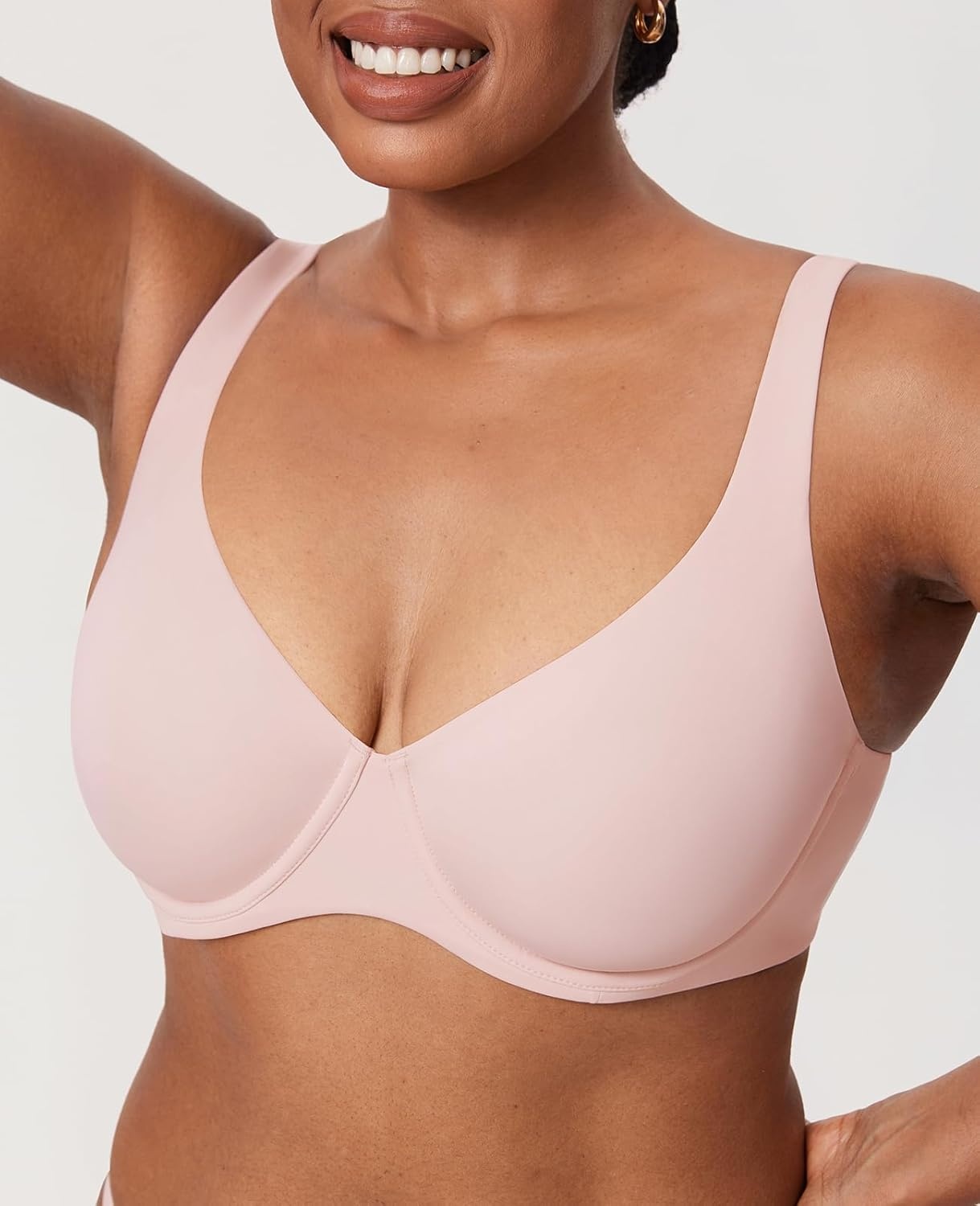 image:imageDELIMIRA Womens Confishape Balconette Bra Supportive T Shirt Full Coverage Plus Size Bras Underwire UnlinedGentle Rose Unlined