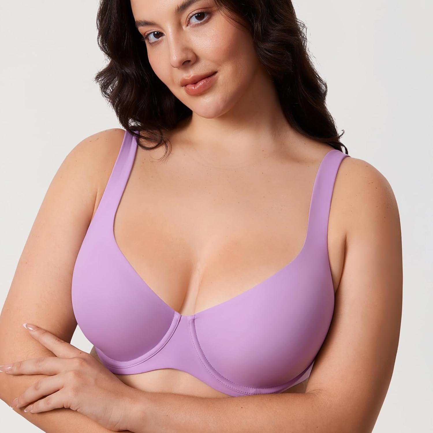 image:imageDELIMIRA Womens Confishape Balconette Bra Supportive T Shirt Full Coverage Plus Size Bras Underwire UnlinedGlaze Purple Unlined