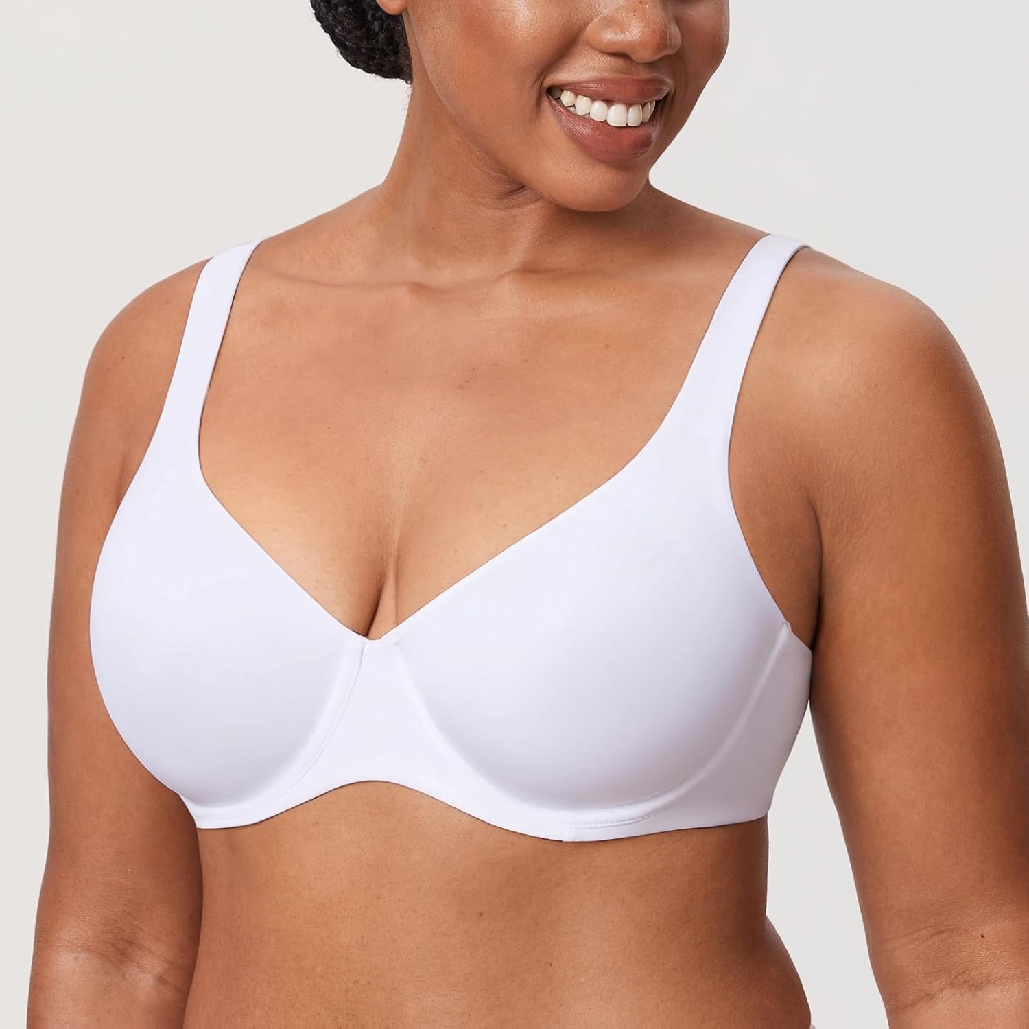 image:imageDELIMIRA Womens Confishape Balconette Bra Supportive T Shirt Full Coverage Plus Size Bras Underwire UnlinedWhite Unlined