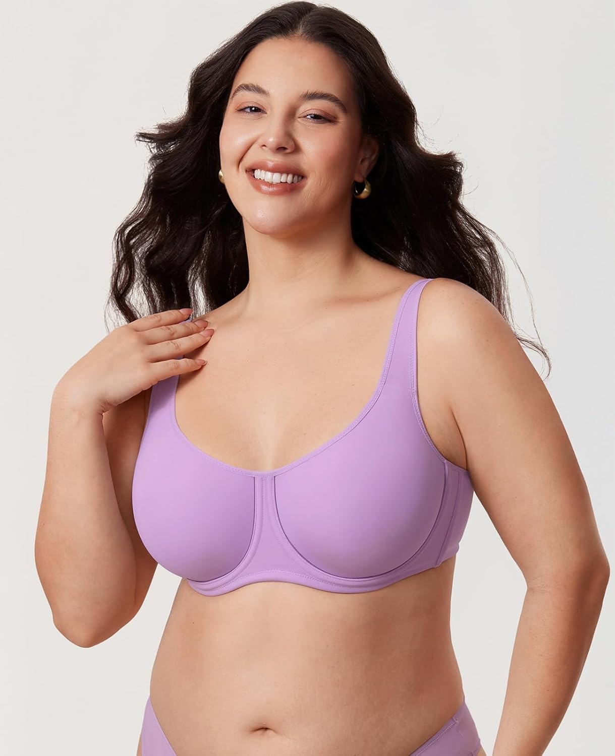 image:imageDELIMIRA Womens Confishape Full Coverage Bra Plus Size T Shirt Supportive Underwire Unlined Comfortable BrasGlaze Purple Unlined