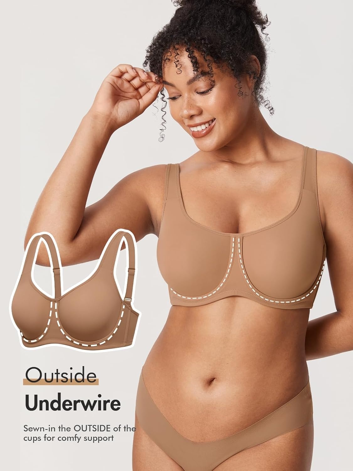 image:imageDELIMIRA Womens Confishape Full Coverage Bra Plus Size T Shirt Supportive Underwire Unlined Comfortable BrasGravel Beige Unlined