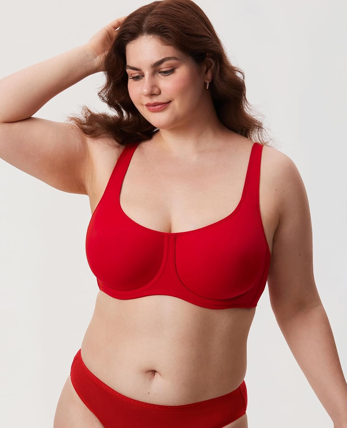 image:imageDELIMIRA Womens Confishape Full Coverage Bra Plus Size T Shirt Supportive Underwire Unlined Comfortable BrasLipstick Red Unlined