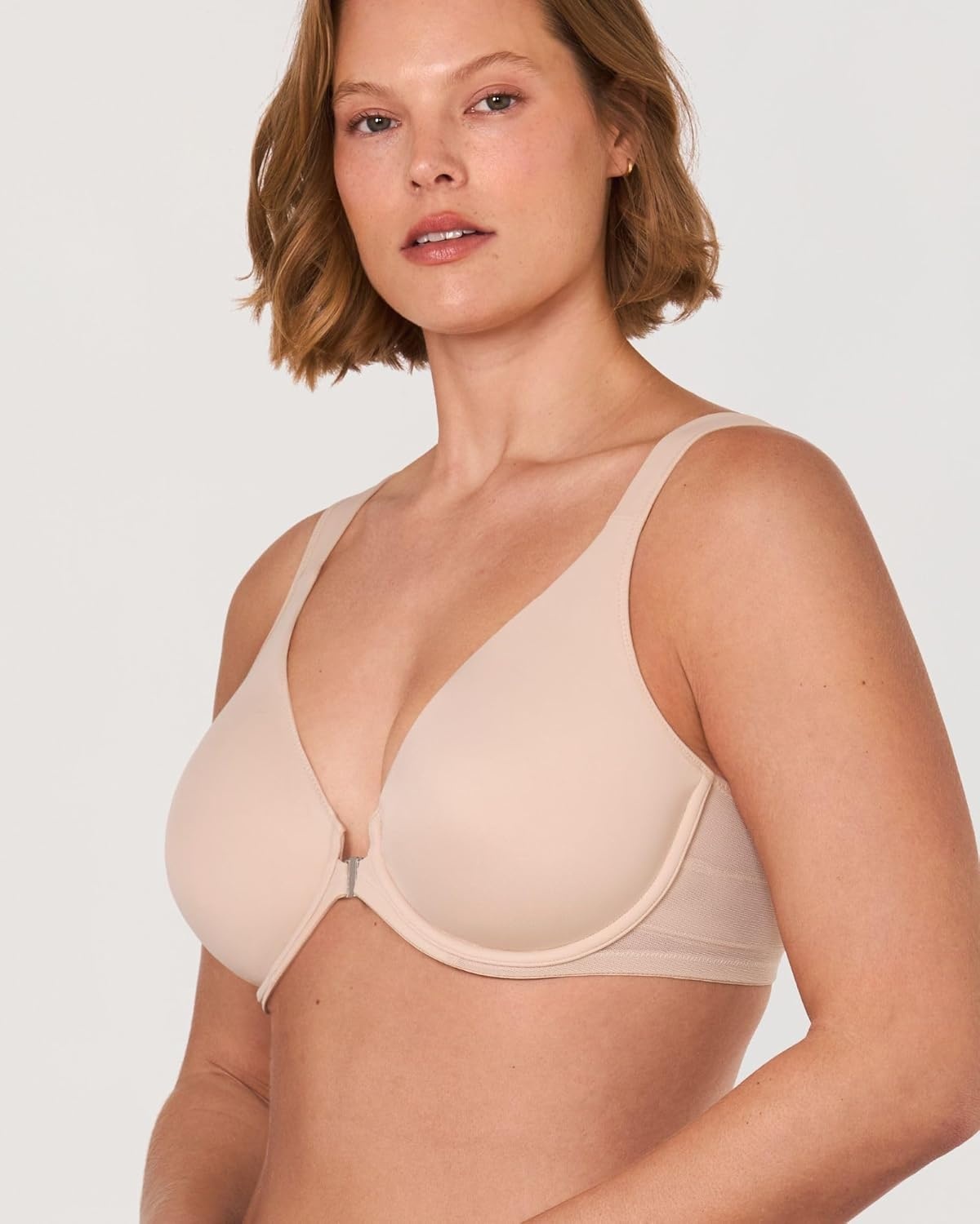 image:imageDELIMIRA Womens Front Closure Bras Posture Full Coverage Plus Size Underwire Unlined Back Support Plunge Seamless Bra BHBeige