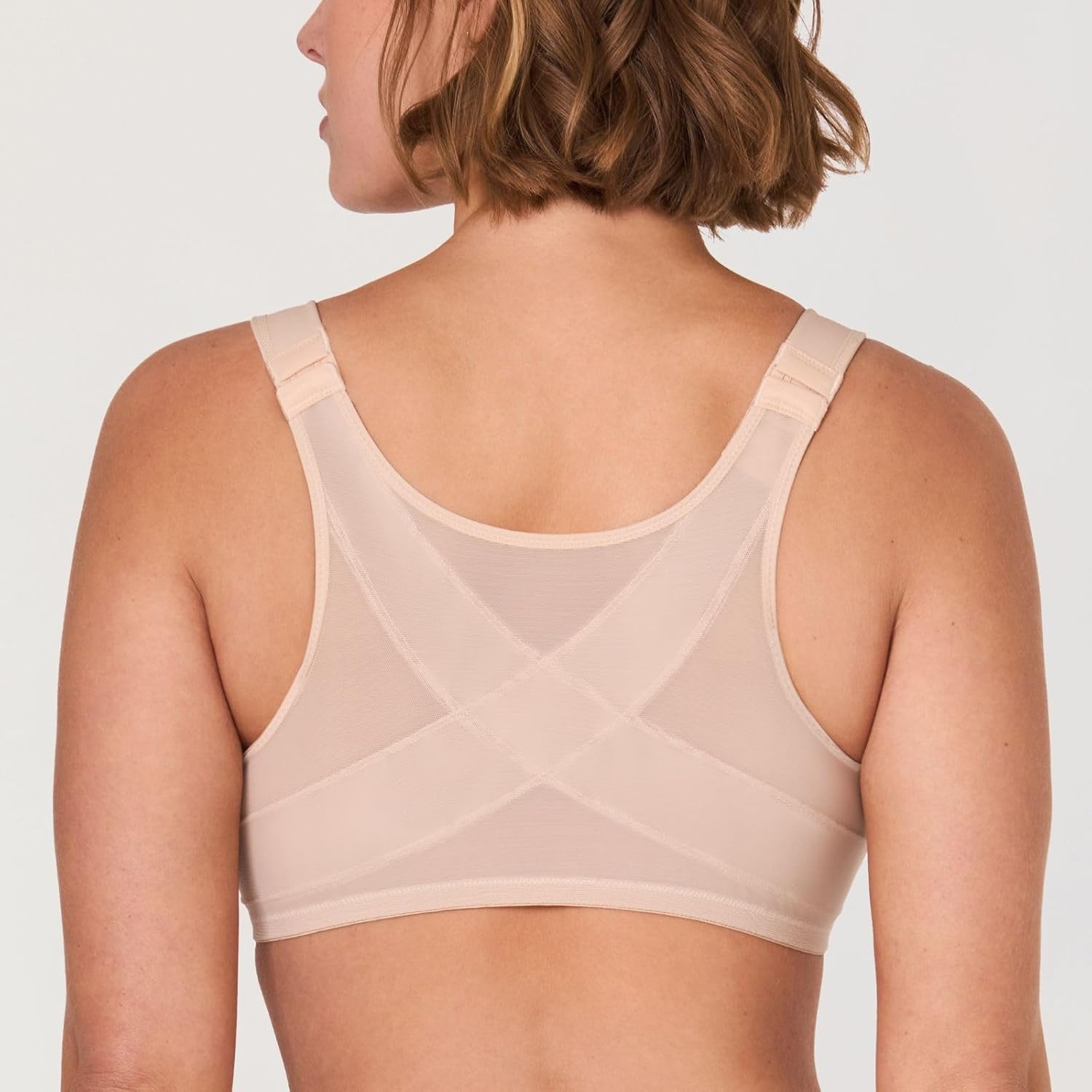 image:imageDELIMIRA Womens Front Closure Bras Posture Full Coverage Plus Size Underwire Unlined Back Support Plunge Seamless Bra BHBeige