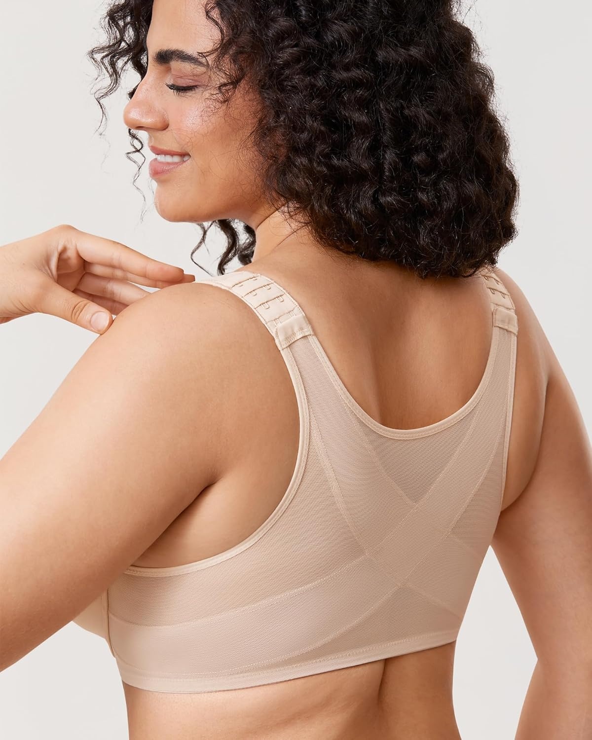 image:imageDELIMIRA Womens Front Closure Bras Posture Full Coverage Plus Size Underwire Unlined Back Support Plunge Seamless Bra BHBeige
