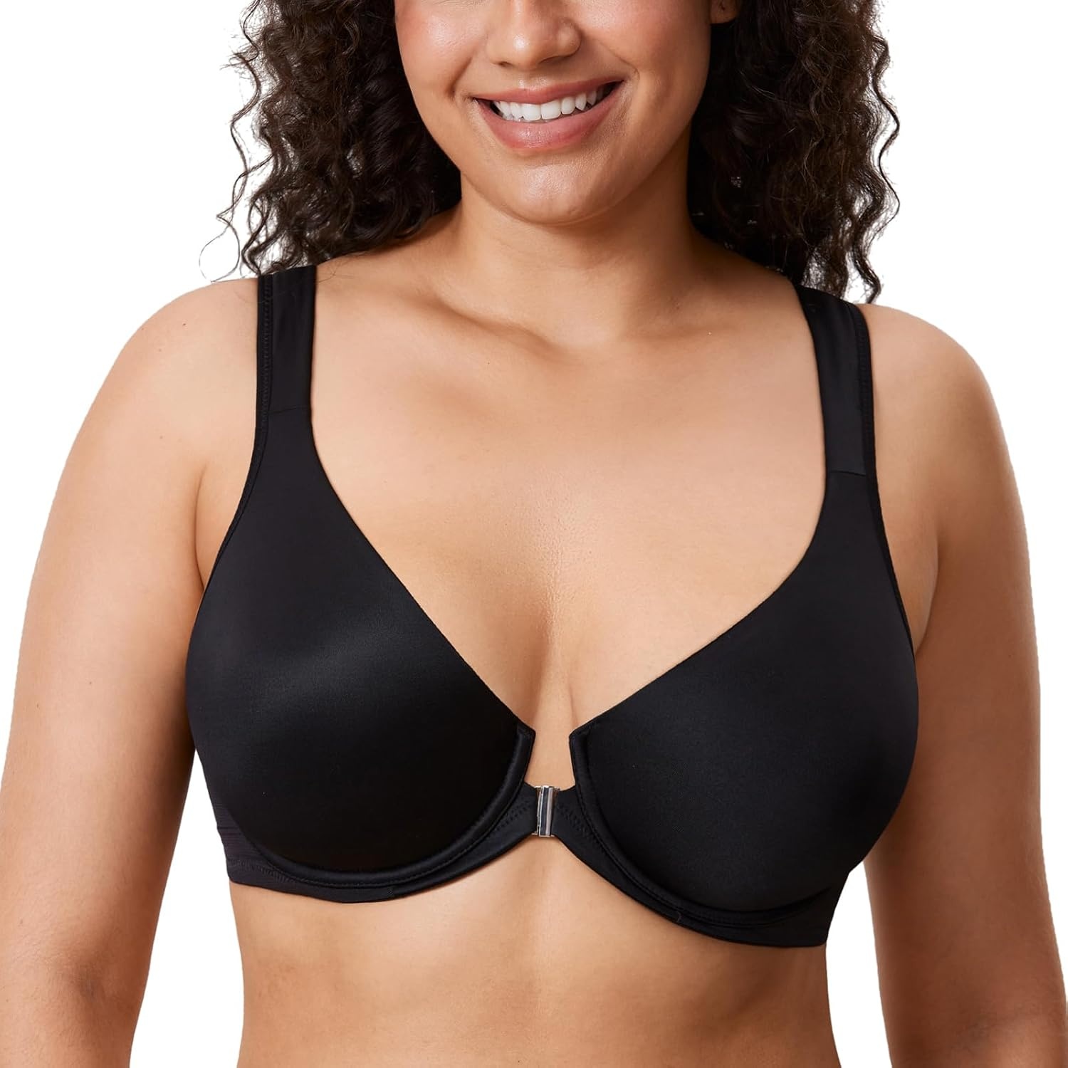 image:imageDELIMIRA Womens Front Closure Bras Posture Full Coverage Plus Size Underwire Unlined Back Support Plunge Seamless Bra BHBlack