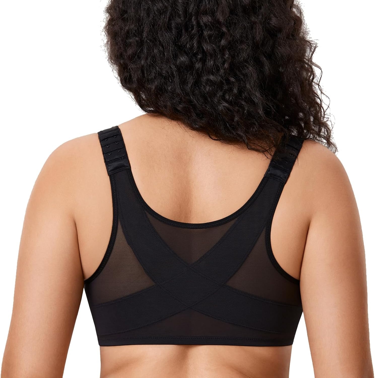 image:imageDELIMIRA Womens Front Closure Bras Posture Full Coverage Plus Size Underwire Unlined Back Support Plunge Seamless Bra BHBlack