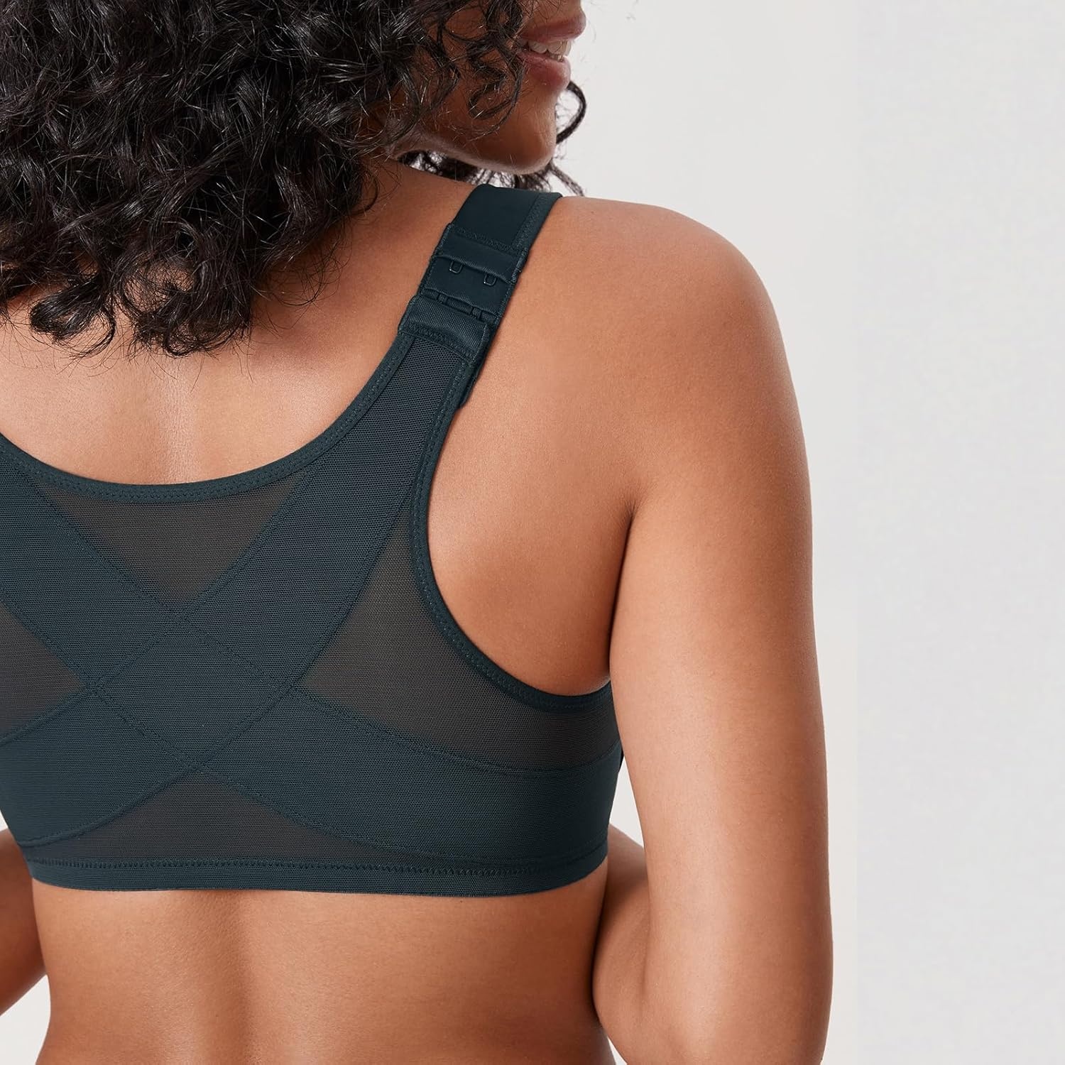 image:imageDELIMIRA Womens Front Closure Bras Posture Full Coverage Plus Size Underwire Unlined Back Support Plunge Seamless Bra BHForest Dark Green