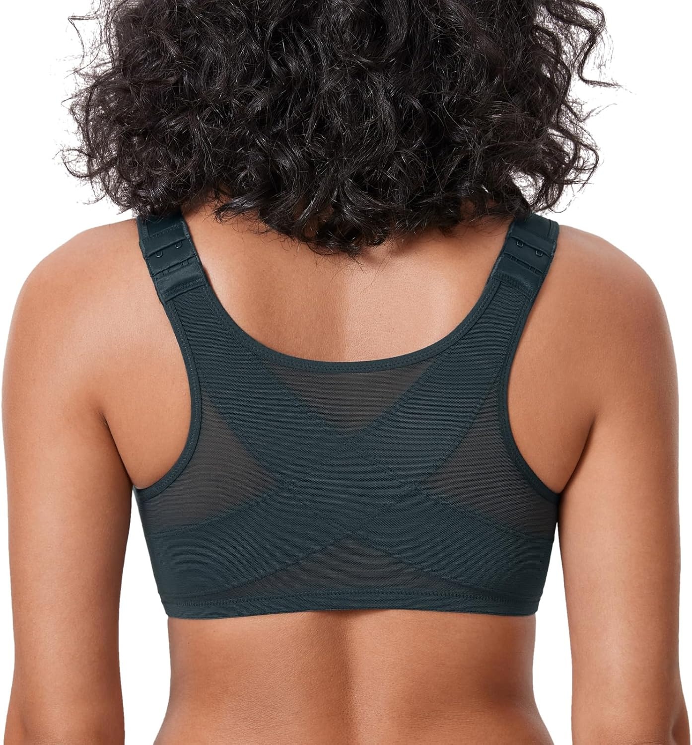 image:imageDELIMIRA Womens Front Closure Bras Posture Full Coverage Plus Size Underwire Unlined Back Support Plunge Seamless Bra BHForest Dark Green