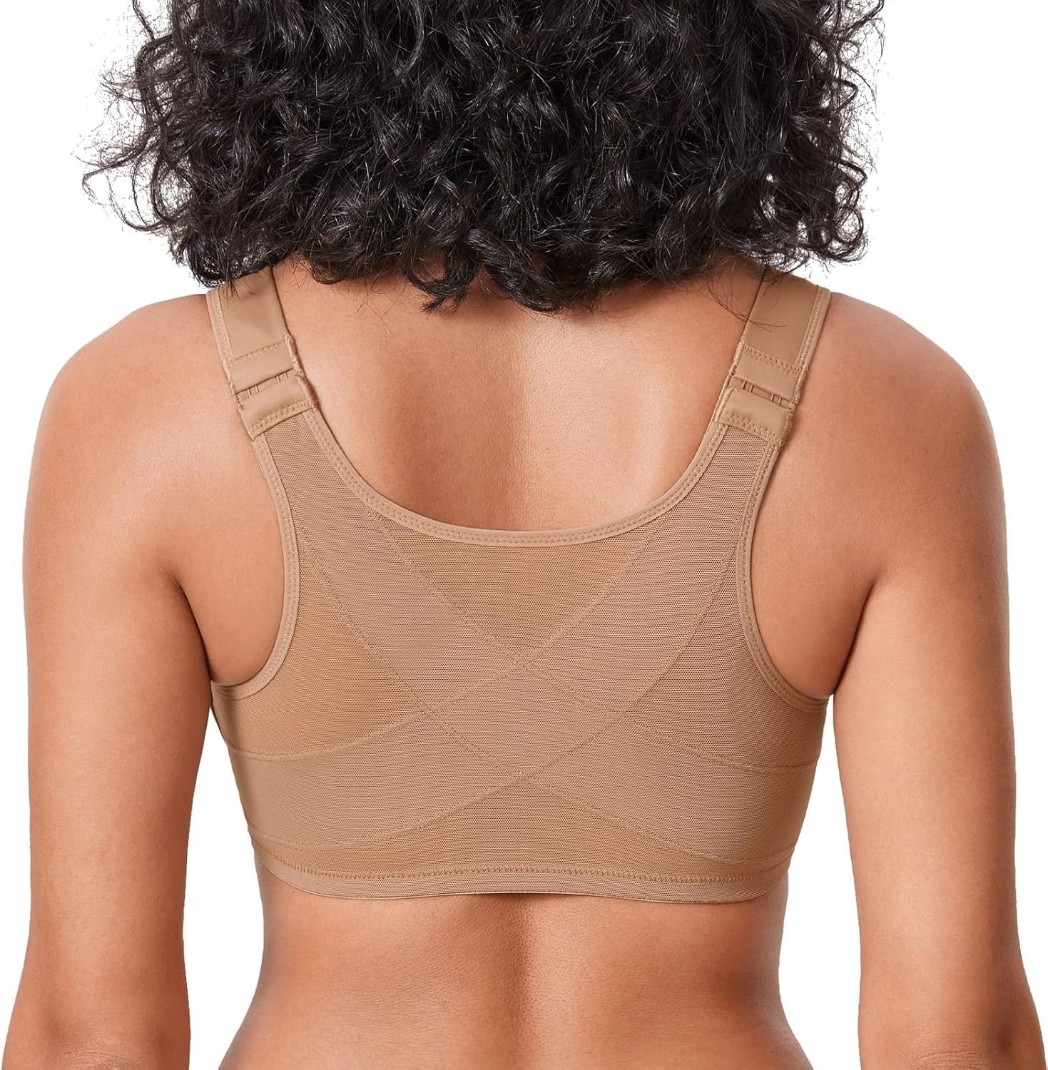 image:imageDELIMIRA Womens Front Closure Bras Posture Full Coverage Plus Size Underwire Unlined Back Support Plunge Seamless Bra BHGravel Beige