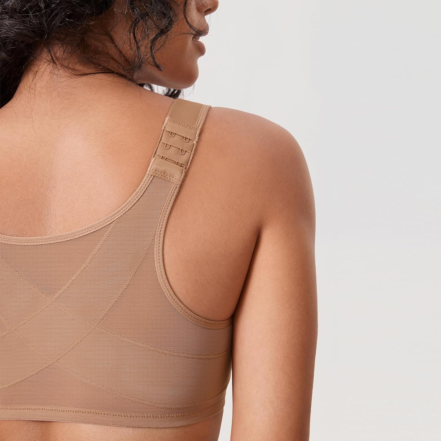 image:imageDELIMIRA Womens Front Closure Bras Posture Full Coverage Plus Size Underwire Unlined Back Support Plunge Seamless Bra BHGravel Beige