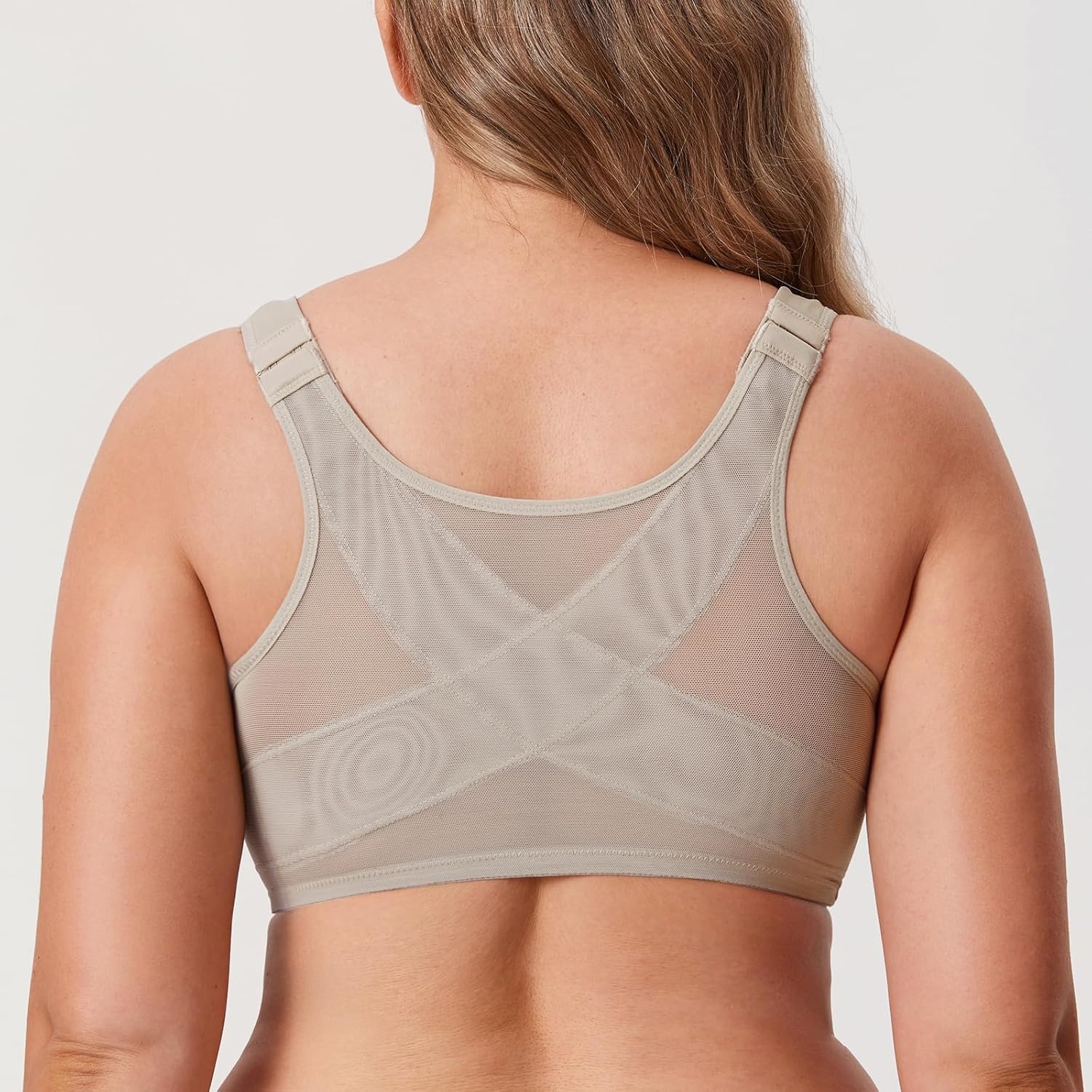 image:imageDELIMIRA Womens Front Closure Bras Posture Full Coverage Plus Size Underwire Unlined Back Support Plunge Seamless Bra BHLight Greenish Gray