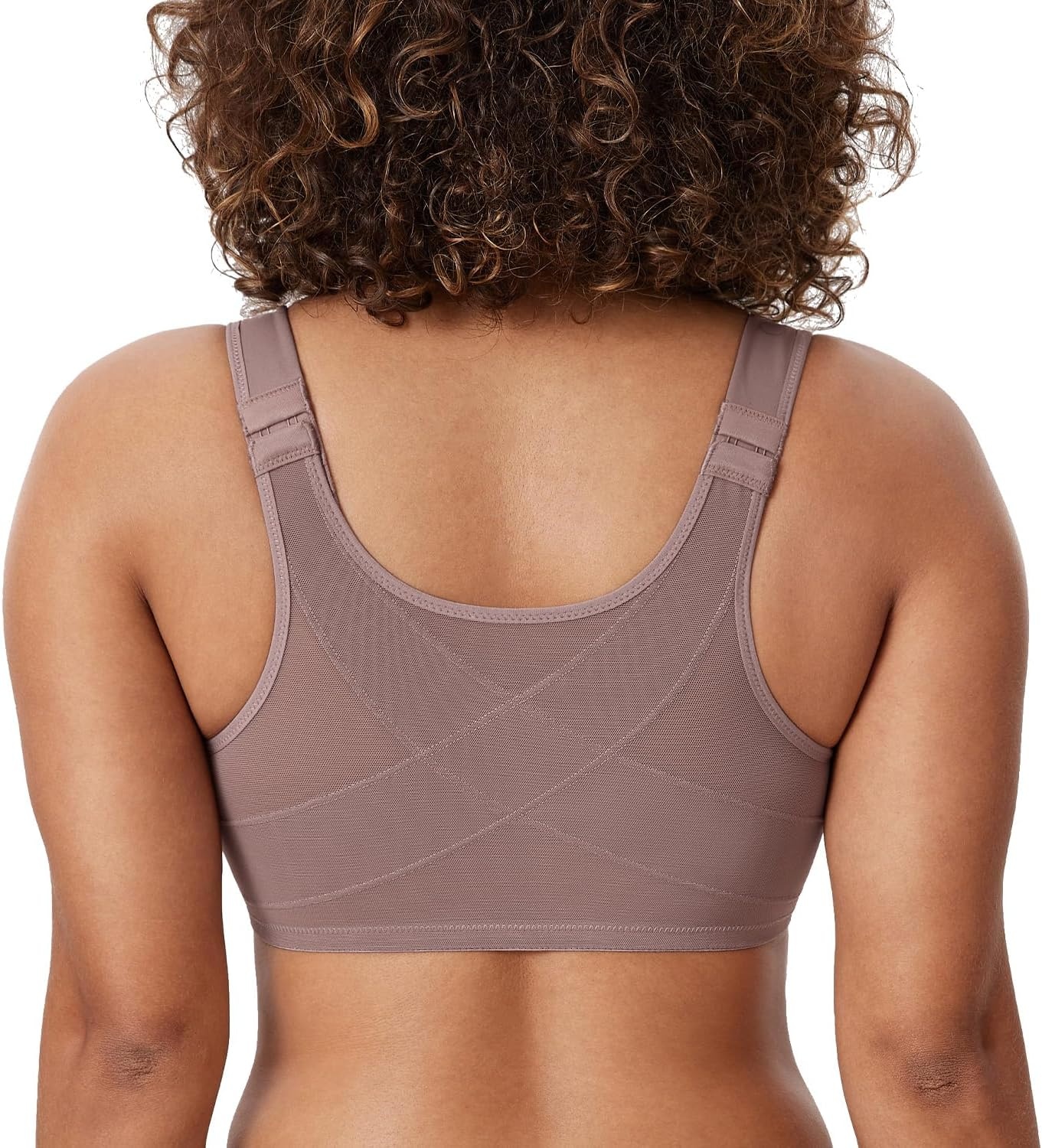 image:imageDELIMIRA Womens Front Closure Bras Posture Full Coverage Plus Size Underwire Unlined Back Support Plunge Seamless Bra BHMochaccino