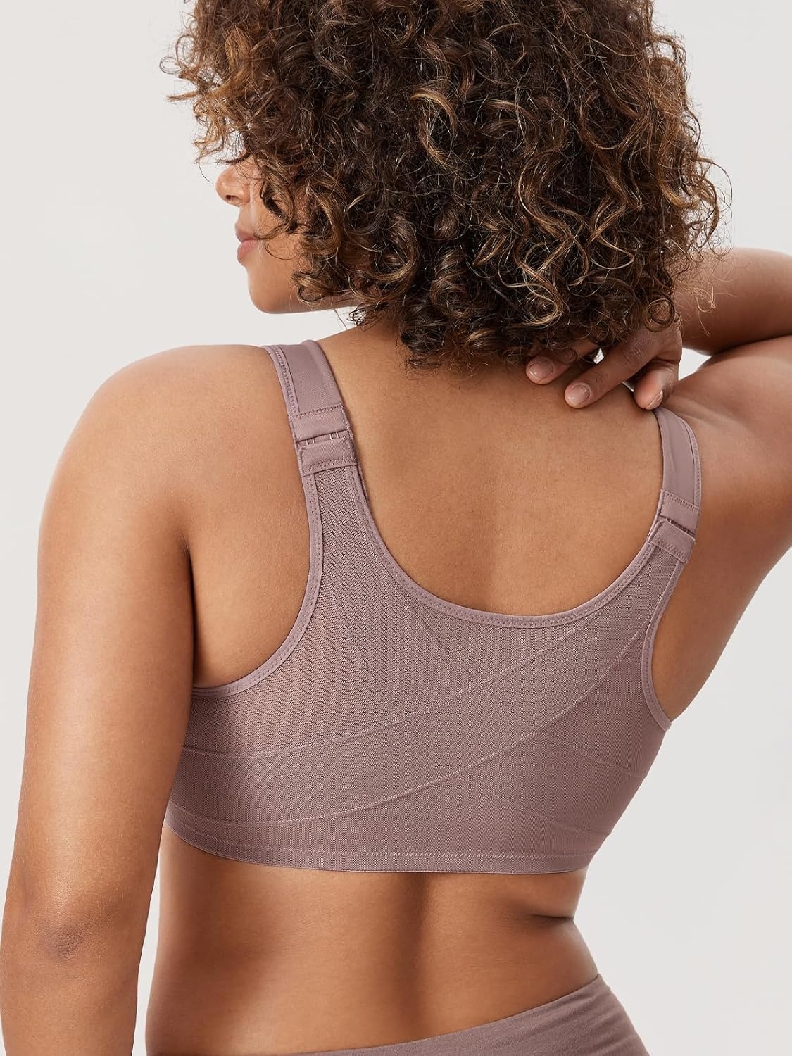 image:imageDELIMIRA Womens Front Closure Bras Posture Full Coverage Plus Size Underwire Unlined Back Support Plunge Seamless Bra BHMochaccino