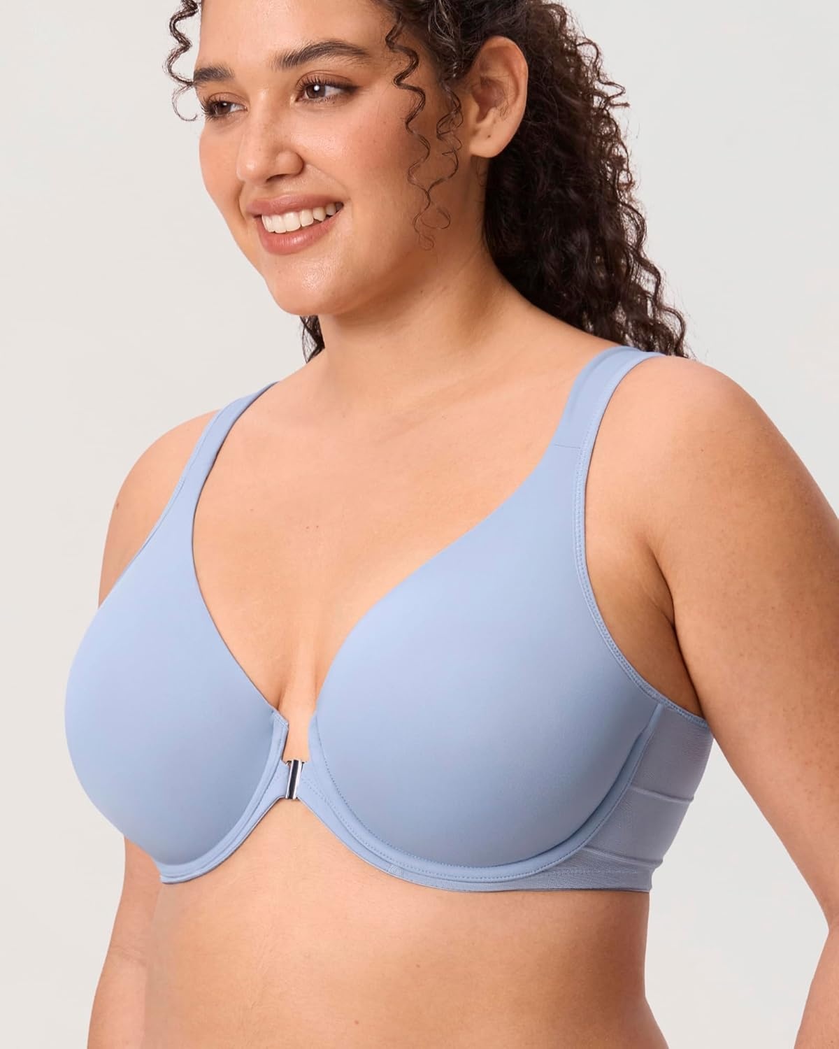 image:imageDELIMIRA Womens Front Closure Bras Posture Full Coverage Plus Size Underwire Unlined Back Support Plunge Seamless Bra BHMoonlight Blue