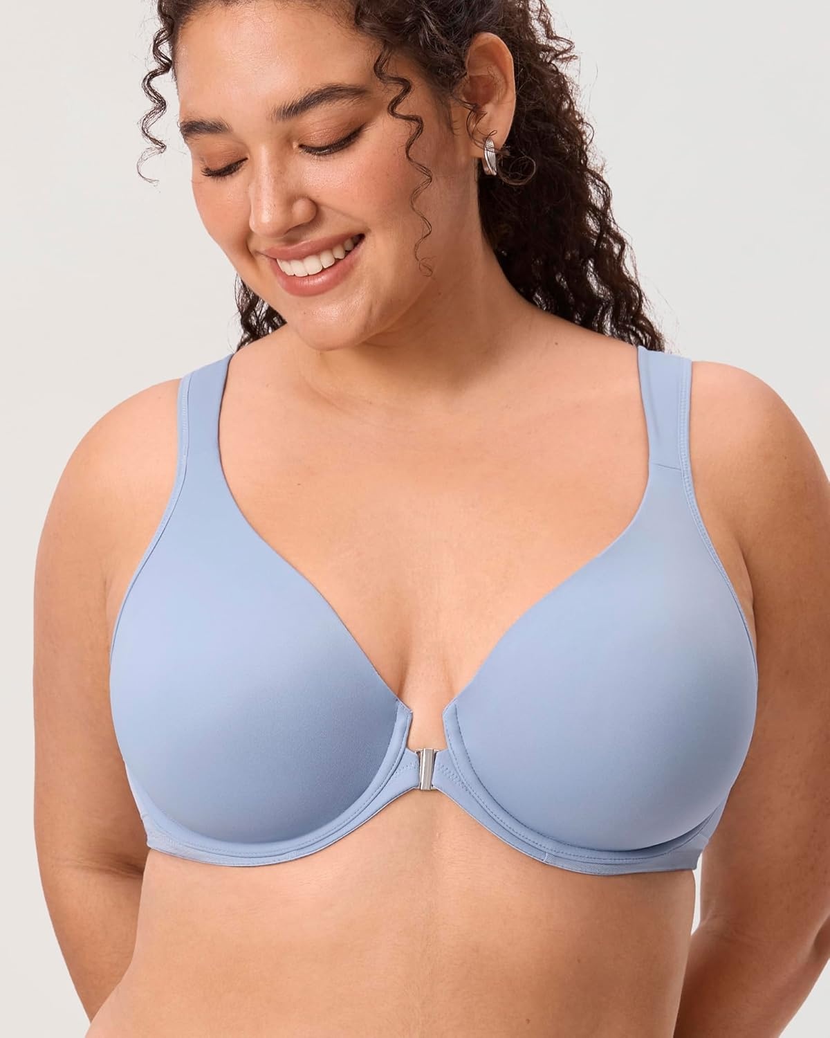 image:imageDELIMIRA Womens Front Closure Bras Posture Full Coverage Plus Size Underwire Unlined Back Support Plunge Seamless Bra BHMoonlight Blue