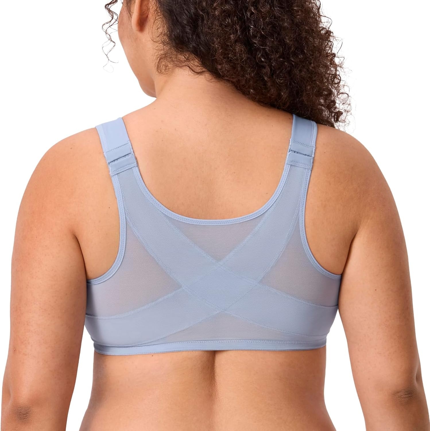 image:imageDELIMIRA Womens Front Closure Bras Posture Full Coverage Plus Size Underwire Unlined Back Support Plunge Seamless Bra BHMoonlight Blue