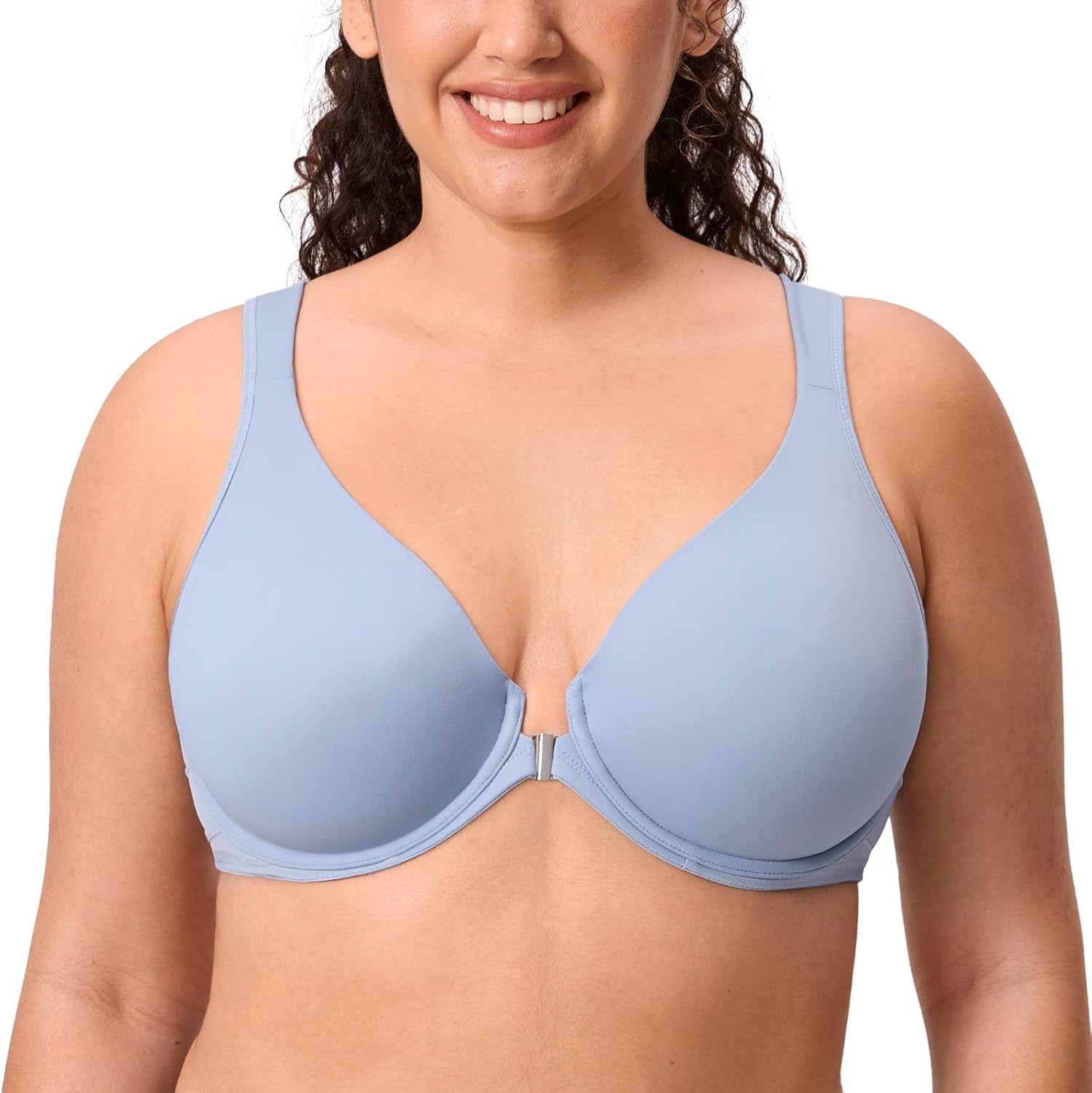 image:imageDELIMIRA Womens Front Closure Bras Posture Full Coverage Plus Size Underwire Unlined Back Support Plunge Seamless Bra BHMoonlight Blue