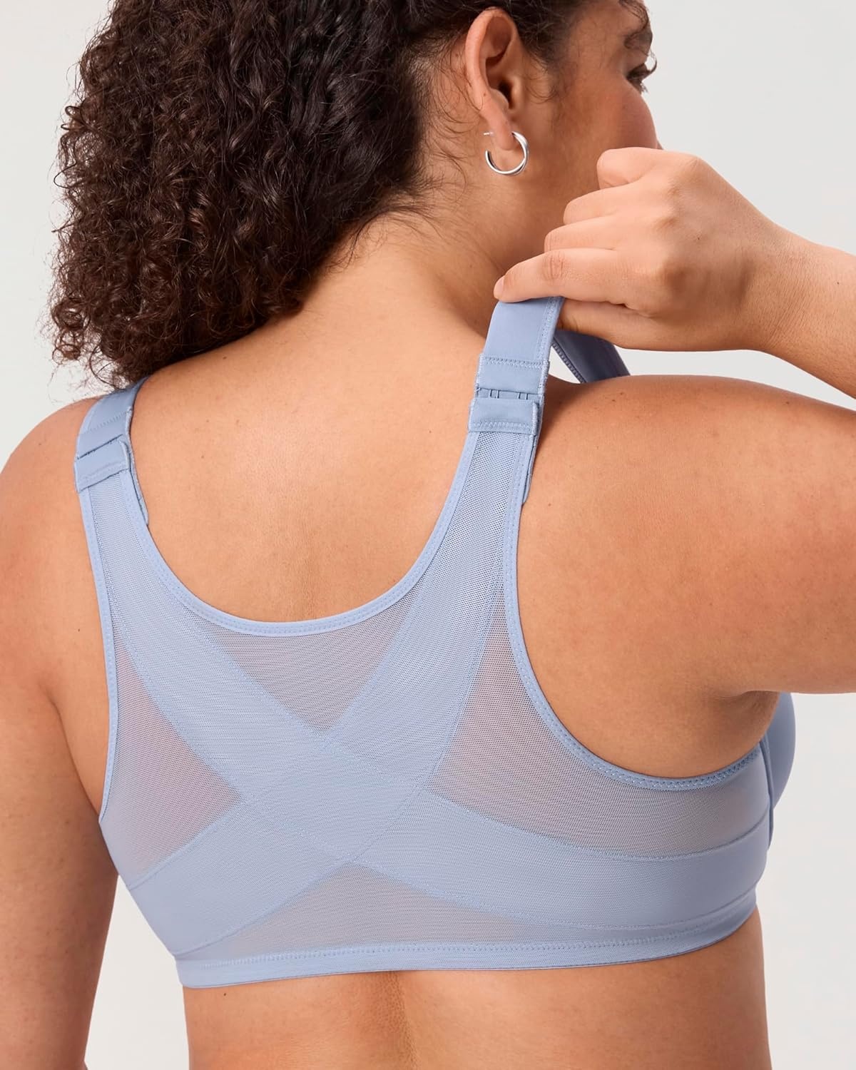 image:imageDELIMIRA Womens Front Closure Bras Posture Full Coverage Plus Size Underwire Unlined Back Support Plunge Seamless Bra BHMoonlight Blue