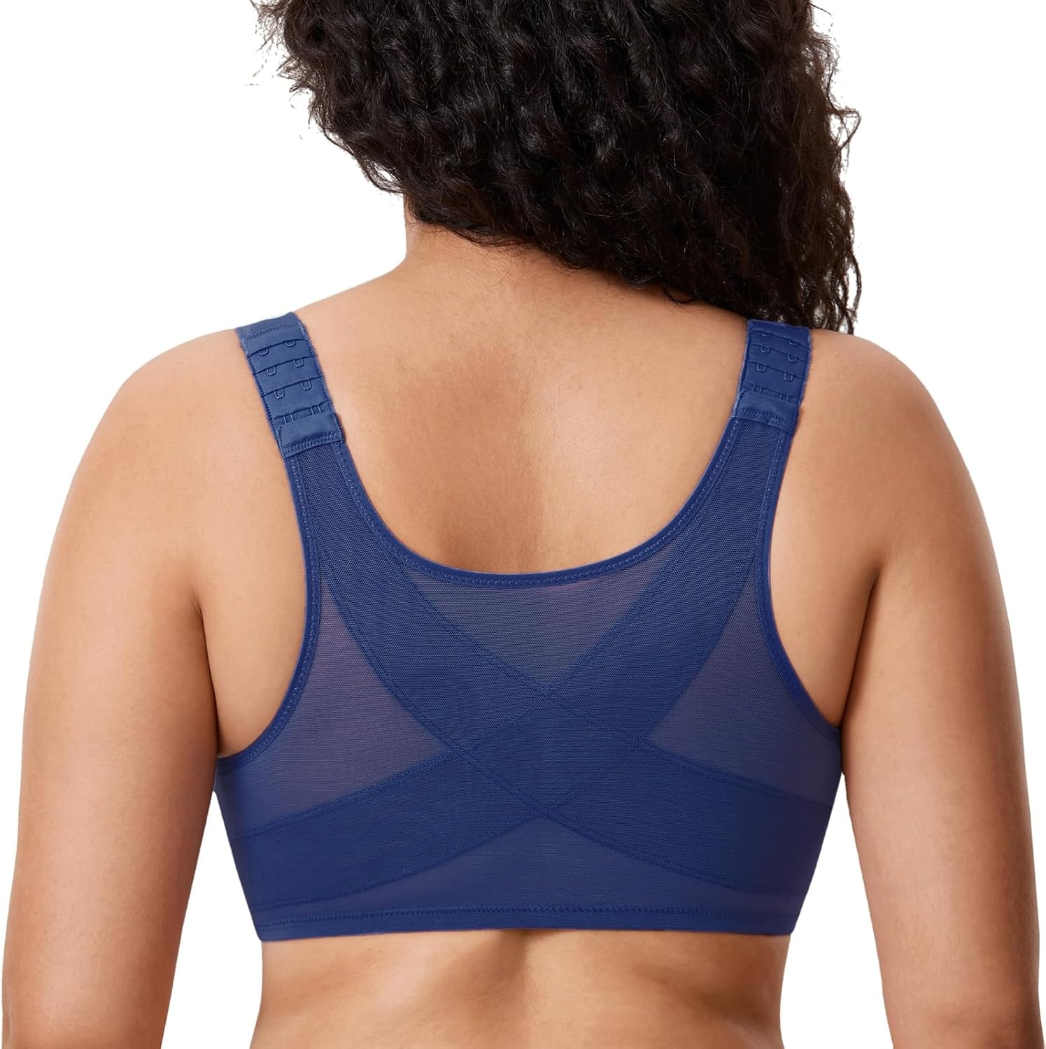 image:imageDELIMIRA Womens Front Closure Bras Posture Full Coverage Plus Size Underwire Unlined Back Support Plunge Seamless Bra BHNightfall Blue