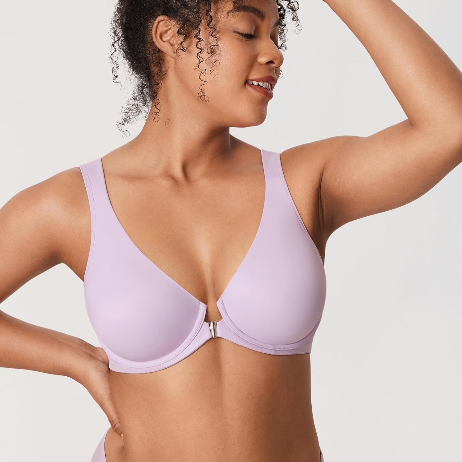 image:imageDELIMIRA Womens Front Closure Bras Posture Full Coverage Plus Size Underwire Unlined Back Support Plunge Seamless Bra BHOrchid Hush