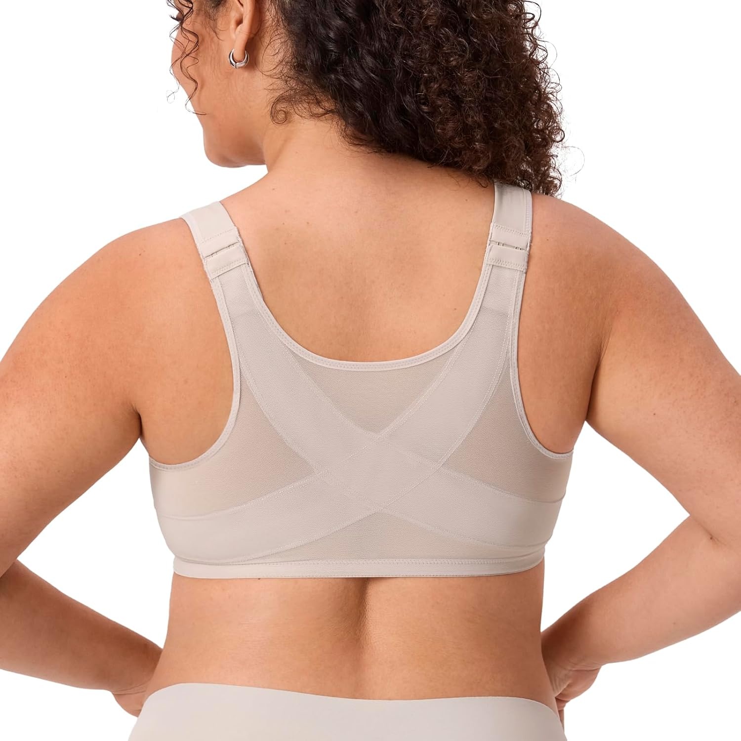 image:imageDELIMIRA Womens Front Closure Bras Posture Full Coverage Plus Size Underwire Unlined Back Support Plunge Seamless Bra BHVanilla White
