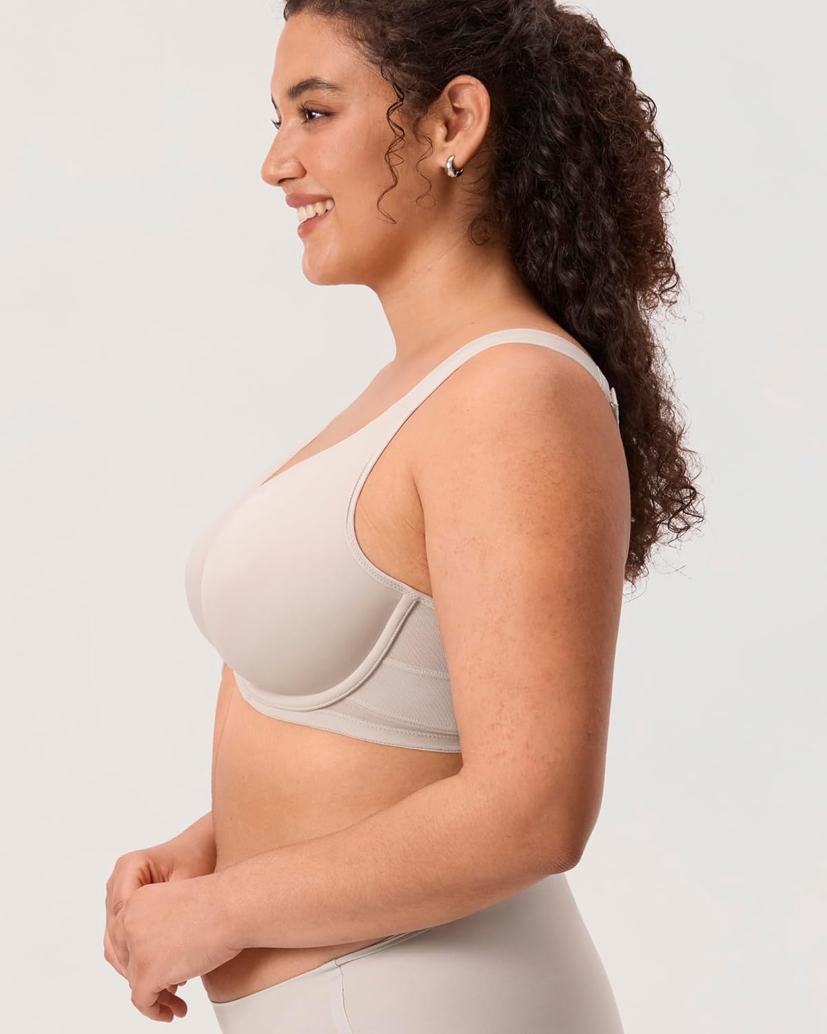 image:imageDELIMIRA Womens Front Closure Bras Posture Full Coverage Plus Size Underwire Unlined Back Support Plunge Seamless Bra BHVanilla White