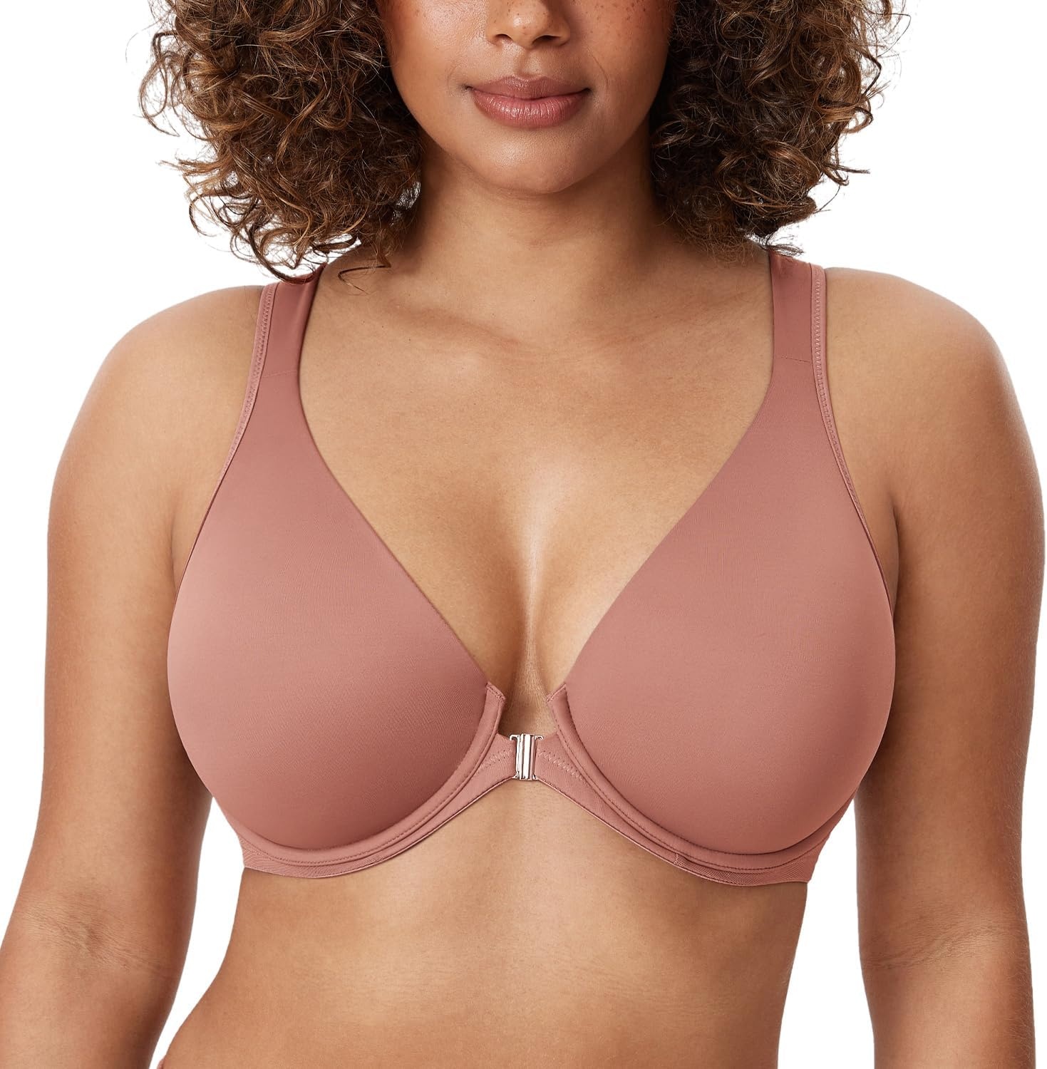 image:imageDELIMIRA Womens Front Closure Bras Posture Full Coverage Plus Size Underwire Unlined Back Support Plunge Seamless Bra BHVintage Rose